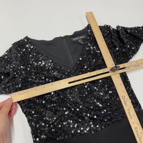 Adrianna Papell Jumpsuit Womens 2 Black Sequined Wide Leg V Neck Holiday Party - Picture 9 of 11